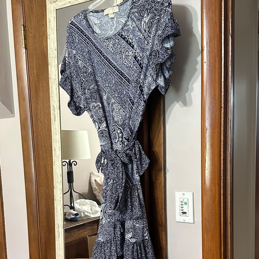 Michael Kors Navy and White Paisley Dress